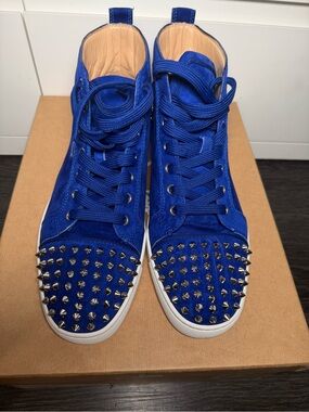 Christian Louboutin Electric Blue Velvet High-Top Sneaker, AUTHENTIC